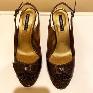 Claudia Ciuti Chocolate Crocodile Leather Pumps